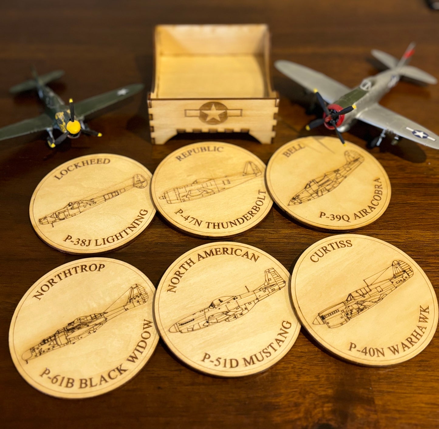 World War II American Airplane Fighter Collection Coaster Set (Set of 6)