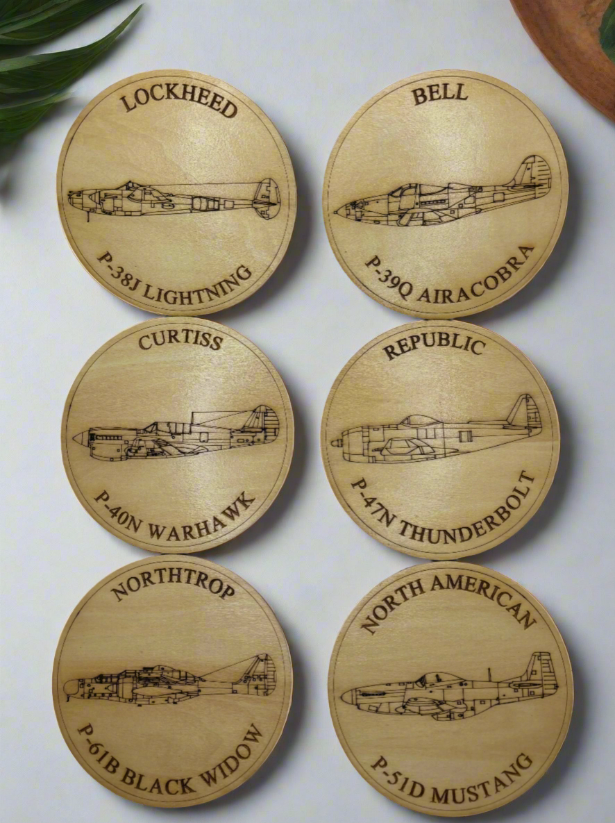 World War II American Airplane Fighter Collection Coaster Set (Set of 6)