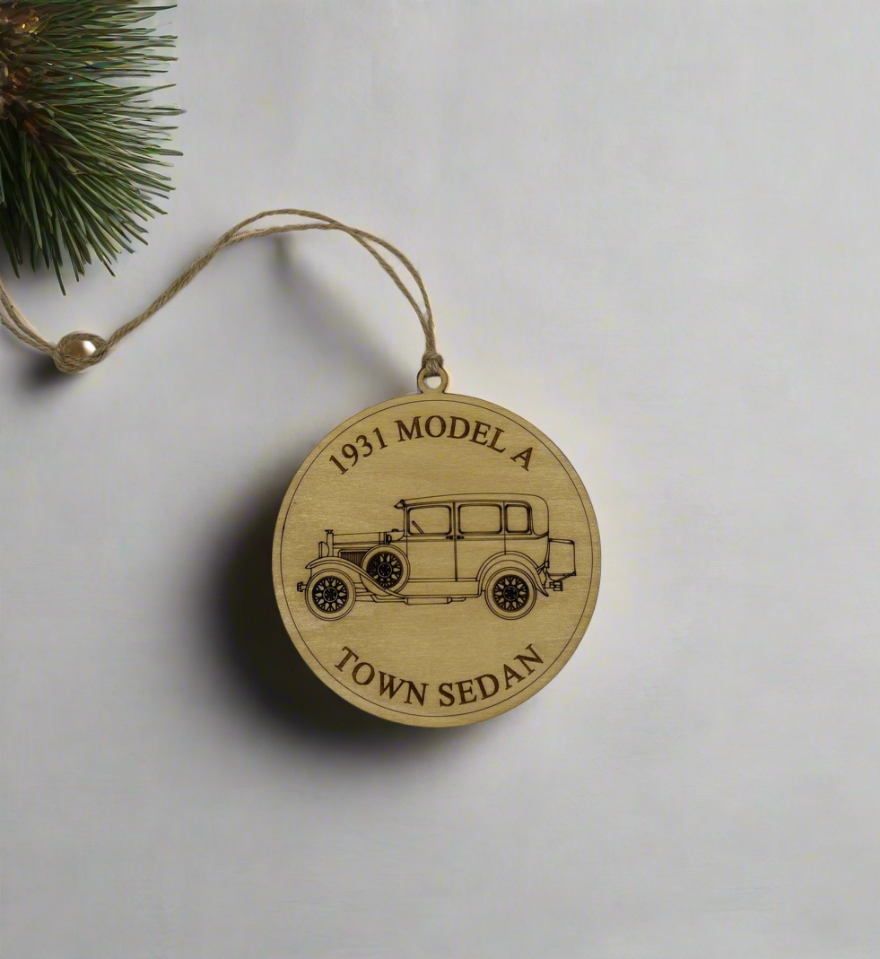 Ford Model A, 1957 Chevy, Mustang Handcrafted Laser-Engraved Christmas Ornament (1 piece)