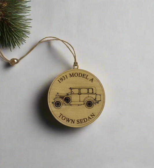 Ford Model A, 1957 Chevy, Mustang Handcrafted Laser-Engraved Christmas Ornament (1 piece)
