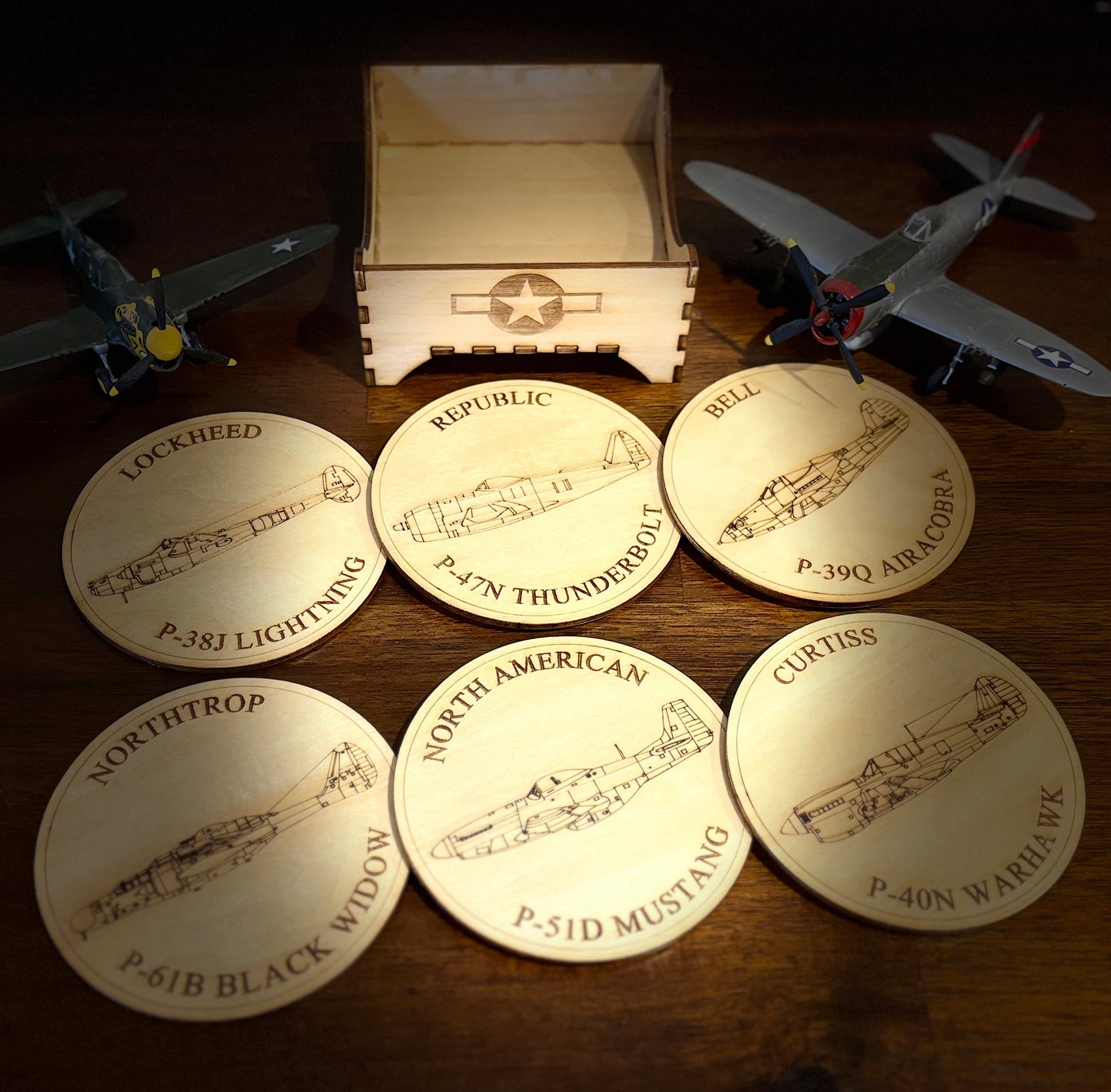 World War II American Airplane Fighter Collection Coaster Set (Set of 6)