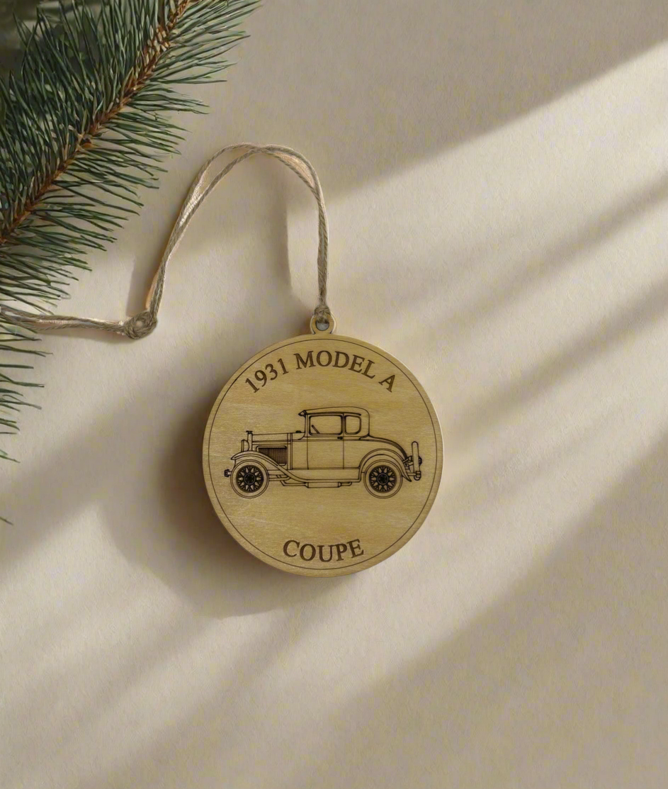 Ford Model A, 1957 Chevy, Mustang Handcrafted Laser-Engraved Christmas Ornament (1 piece)
