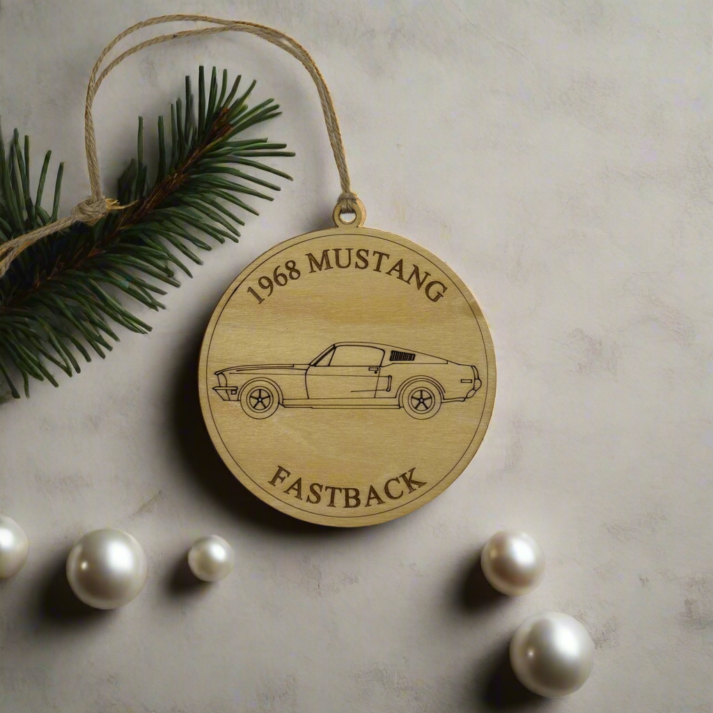 Ford Model A, 1957 Chevy, Mustang Handcrafted Laser-Engraved Christmas Ornament (1 piece)