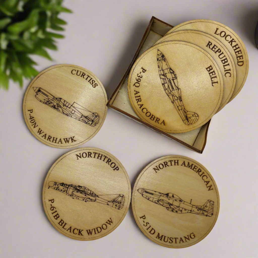 World War II American Airplane Fighter Collection Coaster Set (Set of 6)