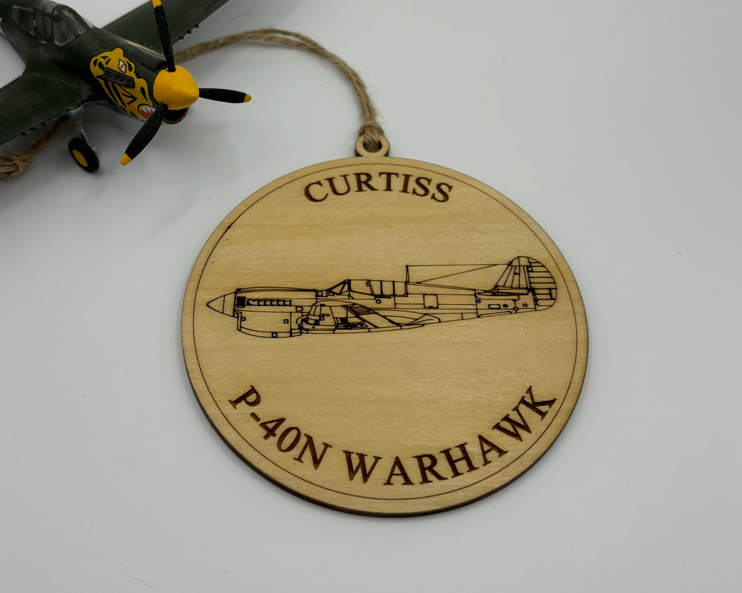 World War II American Airplane Fighter Handcrafted Laser-Engraved Christmas Ornament
