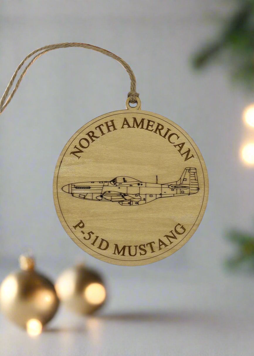 World War II American Airplane Fighter Handcrafted Laser-Engraved Christmas Ornament