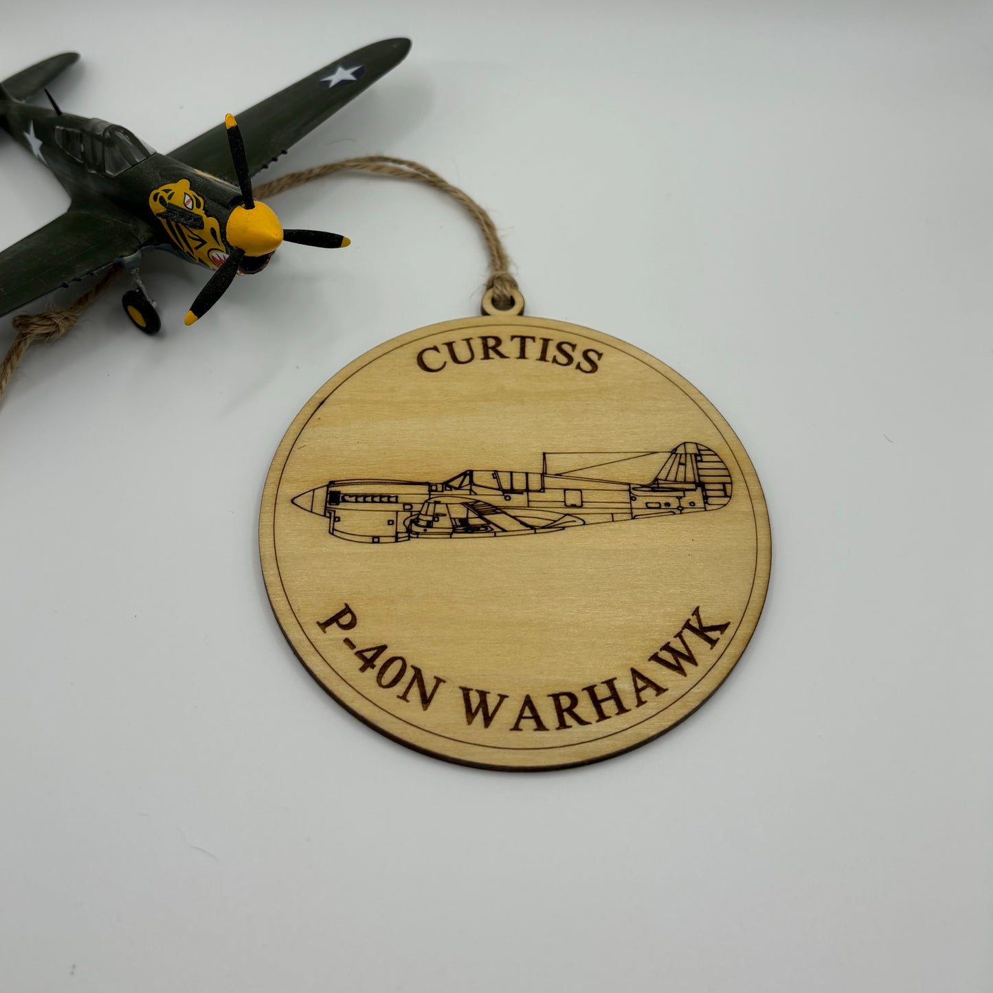 World War II American Airplane Fighter Handcrafted Laser-Engraved Christmas Ornament