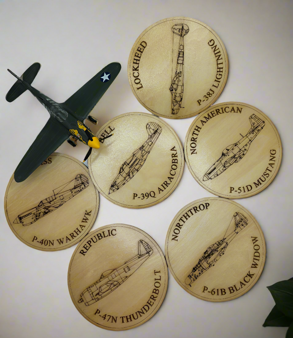 World War II American Airplane Fighter Collection Coaster Set (Set of 6)