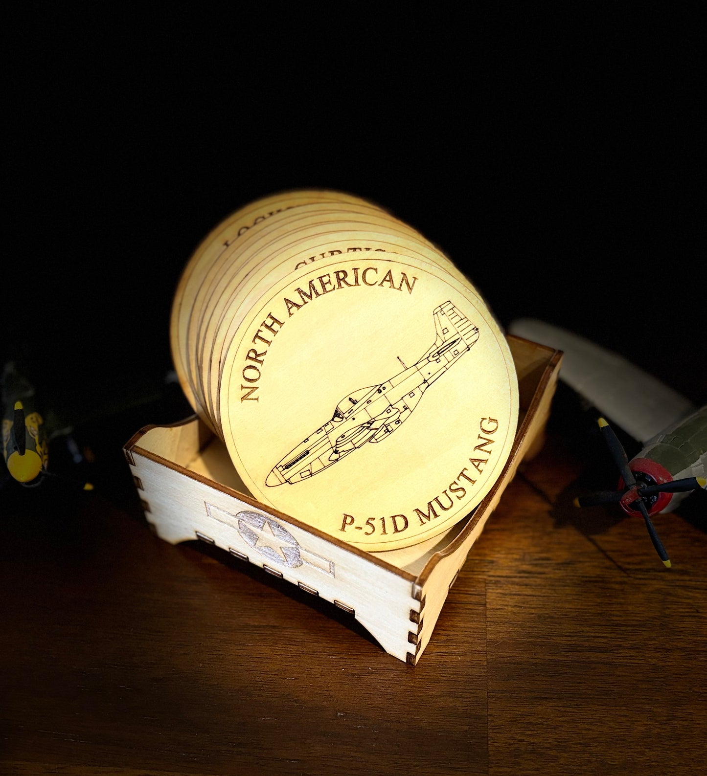 World War II American Airplane Fighter Collection Coaster Set (Set of 6)