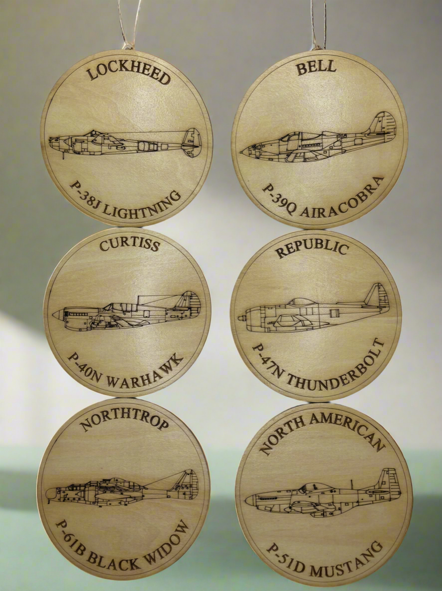 World War II American Airplane Fighter Handcrafted Laser-Engraved Christmas Ornament