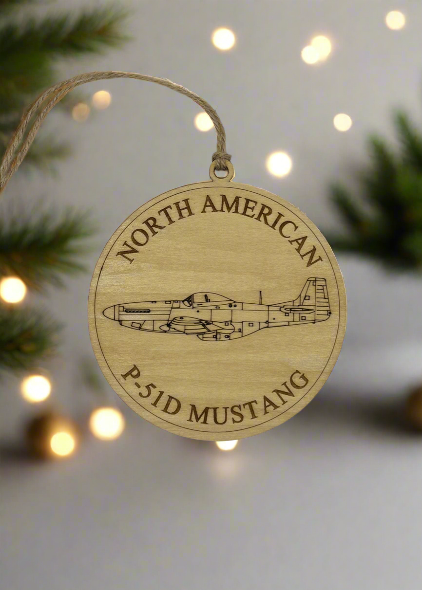 World War II American Airplane Fighter Handcrafted Laser-Engraved Christmas Ornament