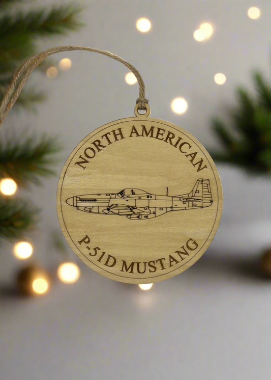 World War II American Airplane Fighter Handcrafted Laser-Engraved Christmas Ornament