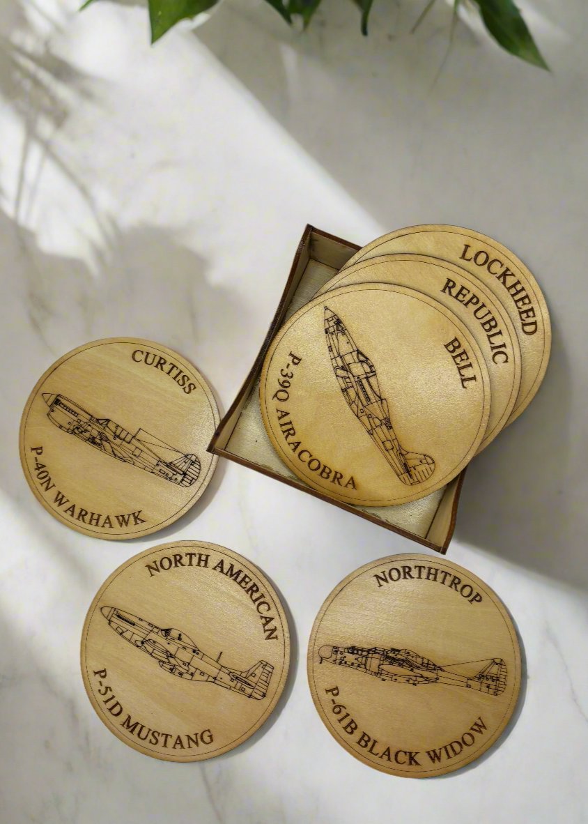 World War II American Airplane Fighter Collection Coaster Set (Set of 6)
