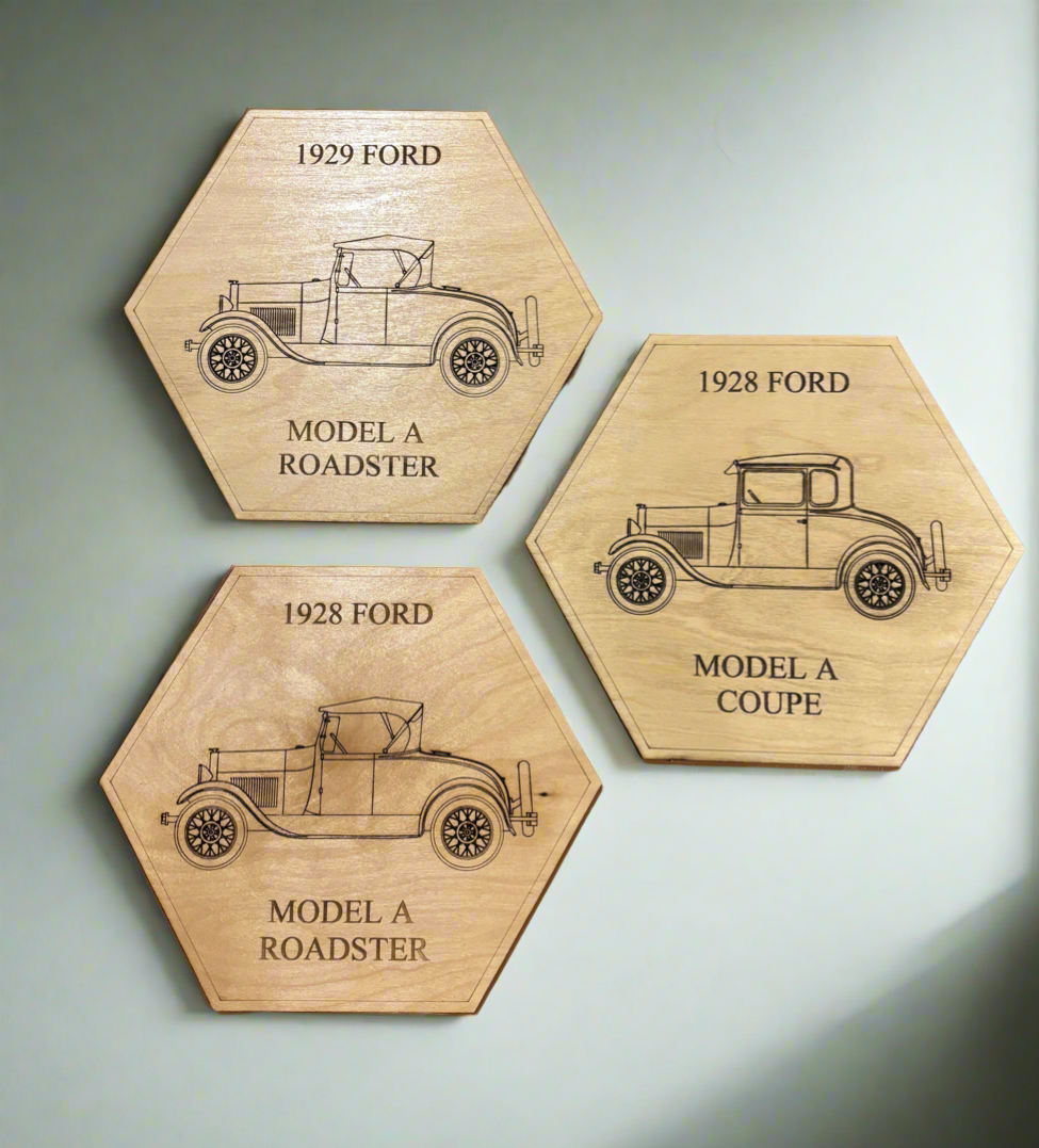 Ford Model A, 1957 Chevy, Mustang Handcrafted Laser-Engraved Christmas Ornament (1 piece)